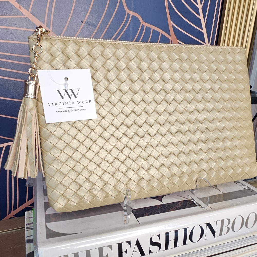 VIRGINA WOLF MINI CURATEUR WIEVED LEATHER GOLD CLUTCH